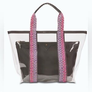Kelly Wynne Bring On The Beach Bag in Charcoal with Pink/Purple Straps